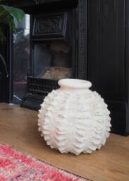 Mid-Season Sale Moroccan Unglazed, Raw Tamegroute Ceramics, Abstract Sea Urchin Vase Sculpture, Craftsmanship, Home Decor - thumbnail 1