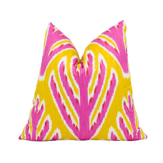 Schumacher - Bodhi Tree Yellow & Pink Rich Colourful Uzbek Ikat Designer Cushion Cover Handmade Throw Pillow Home Decor - image 1
