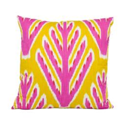 Schumacher - Bodhi Tree Yellow & Pink Rich Colourful Uzbek Ikat Designer Cushion Cover Handmade Throw Pillow Home Decor - thumbnail 2