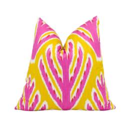 Schumacher - Bodhi Tree Yellow & Pink Rich Colourful Uzbek Ikat Designer Cushion Cover Handmade Throw Pillow Home Decor - thumbnail 1