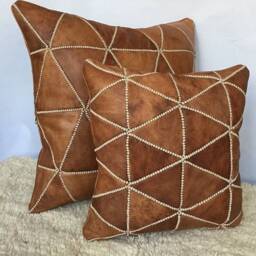 Handmade Camel Brown Leather Pillow Cover Luxury Decorative Cushion - thumbnail 2