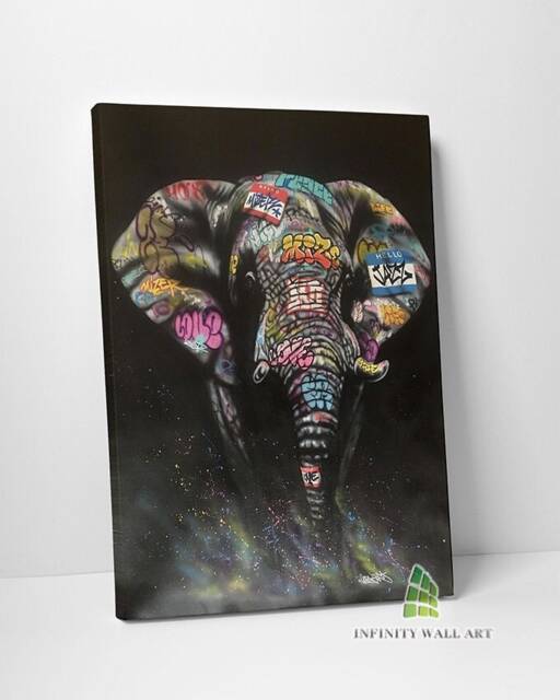 Graffiti Elephant Canvas Art Wall Print Picture Banksy Style Abstract Animal Framed Home Decor -D10 - image 1