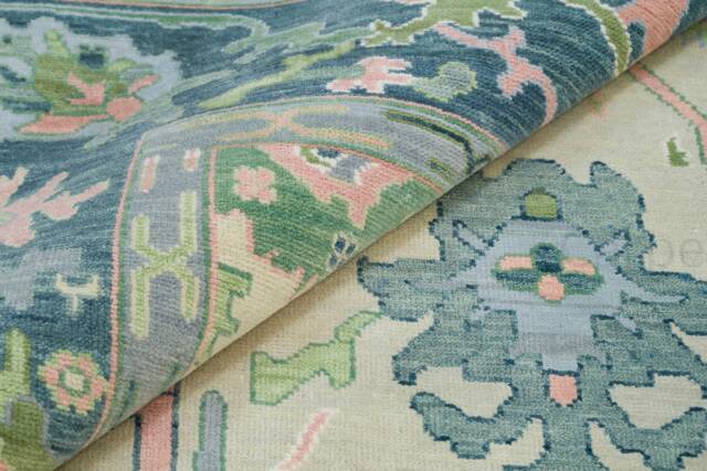 Beige & Pine Green Oushak Rug Handwoven Wool Soft Traditional Nature Decor - image 1