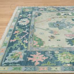 Beige & Pine Green Oushak Rug Handwoven Wool Soft Traditional Nature Decor - thumbnail 3