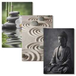 Canvas Art Set Of 3 - Relaxing View Buddha, Stones On The Beach & Bamboo, Multicolored Wall Art, Travels Hanging Piece - thumbnail 2