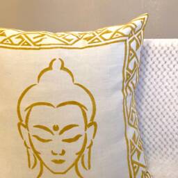 Buddha Cushion, Buddha Pillow Case, Cover, Block Print, Soft Cotton, Yoga, Meditation, Gift, 16 X 16 Inches.blue, White , Mustard, Green, Buddhism - thumbnail 4