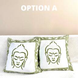 Buddha Cushion, Buddha Pillow Case, Cover, Block Print, Soft Cotton, Yoga, Meditation, Gift, 16 X 16 Inches.blue, White , Mustard, Green, Buddhism - thumbnail 2