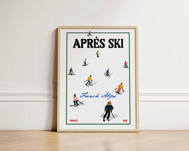 Apr??s Ski Print, Apres Skiing Wall Art, French Apls, Cabin, Winter Decor, Chalet Skiers, Unframed - image 1