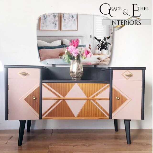 Mid Century Modern, Dressing Table, Pink, Black, Vanity Table, Bedroom Furniture - image 1