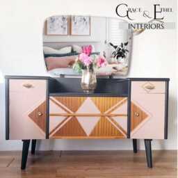 Mid Century Modern, Dressing Table, Pink, Black, Vanity Table, Bedroom Furniture - thumbnail 1