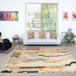 Handwoven Moroccan Azilal Rug Natural Wool, Multicolor Design - thumbnail 2