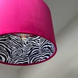Cerise Velvet Drum Lampshade, Double Sided Lampshade With Zebra Print Cotton Interior, Ceiling Light Shade - thumbnail 3