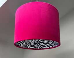Cerise Velvet Drum Lampshade, Double Sided Lampshade With Zebra Print Cotton Interior, Ceiling Light Shade