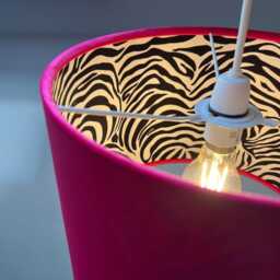 Cerise Velvet Drum Lampshade, Double Sided Lampshade With Zebra Print Cotton Interior, Ceiling Light Shade - thumbnail 2