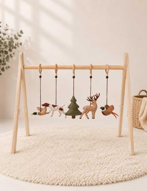 Woodland Baby Gym Decorations - Felt Forest Animals, Custom Dog - image 1