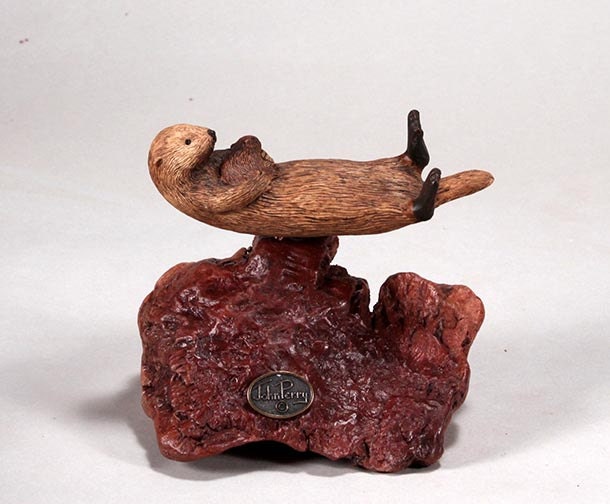 Sea Otter & Pup Sculpture By John Perry Figurine Statue Art - image 1