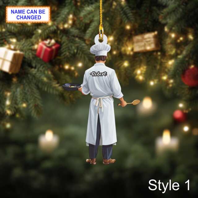 Custom Name Chef Christmas Ornament, Holiday Tree Hanging Decor, 2D Flat Acrylic Wooden Unique Gift, Festive Kitchen Decor - image 1