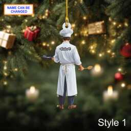 Custom Name Chef Christmas Ornament, Holiday Tree Hanging Decor, 2D Flat Acrylic Wooden Unique Gift, Festive Kitchen Decor - thumbnail 1