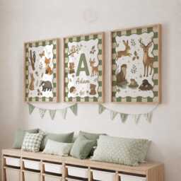 Personalised Woodland Animal Prints - Set Of 3 Nursery Wall Art, Boys Girls Bedroom Decor - thumbnail 2