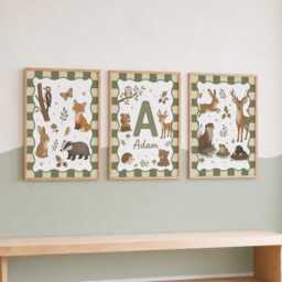 Personalised Woodland Animal Prints - Set Of 3 Nursery Wall Art, Boys Girls Bedroom Decor - thumbnail 3