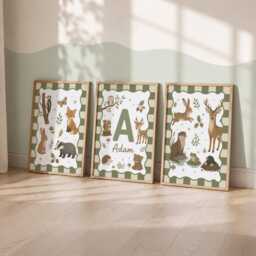 Personalised Woodland Animal Prints - Set Of 3 Nursery Wall Art, Boys Girls Bedroom Decor