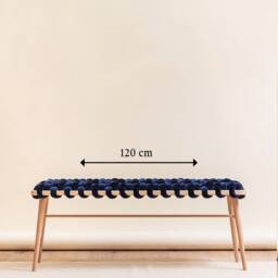 Ivory Velvet Woven Bench Beechwood Entryway, Bedroom Seating - thumbnail 4
