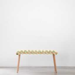 Ivory Velvet Woven Bench Beechwood Entryway, Bedroom Seating - thumbnail 3