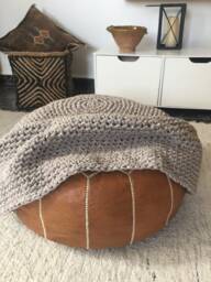 Ottoman Slipcover, Crochet Round Stool Cover, Custom Made Cover Fit - Upcycling Pouffe - thumbnail 1
