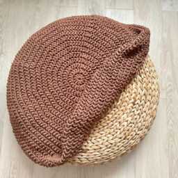 Ottoman Slipcover, Crochet Round Stool Cover, Custom Made Cover Fit - Upcycling Pouffe - thumbnail 4