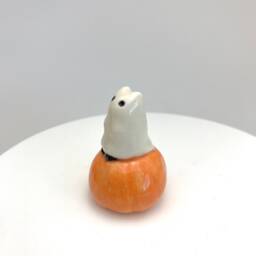 Cat Ghost On Pumpkin, Halloween Decoration, Lover Gift, Ceramic Figurine - thumbnail 2