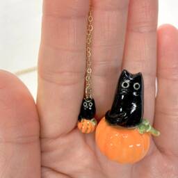 Cat Ghost On Pumpkin, Halloween Decoration, Lover Gift, Ceramic Figurine - thumbnail 4