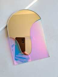 Drip Arch Mirror Holographic Wall Art, Iridescent Liquid Futuristic Decor Y2K Dopamine Aesthetic Funky Room Rainbow Sun Catcher - thumbnail 1