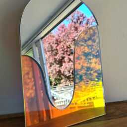 Drip Arch Mirror Holographic Wall Art, Iridescent Liquid Futuristic Decor Y2K Dopamine Aesthetic Funky Room Rainbow Sun Catcher - thumbnail 2