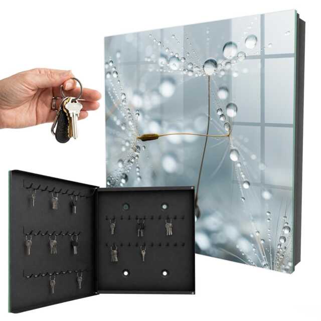Dew Drops Wall Mounted Key Cabinet, Gray Box For Home, Photographic Nature, Lovers Of Nature & Subtle Details - image 1