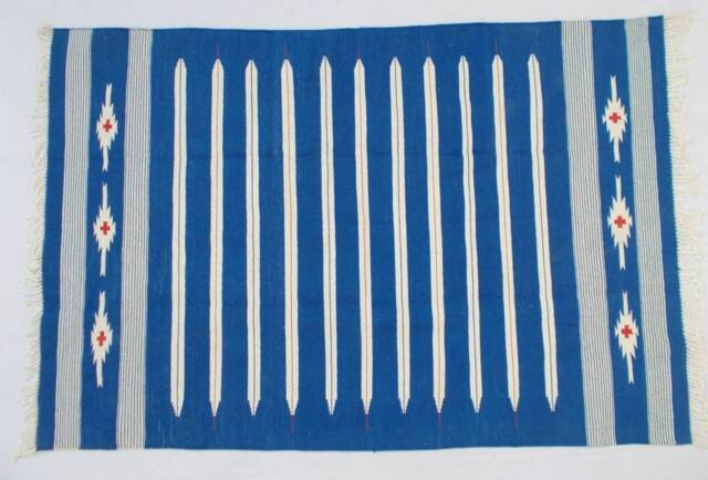 4x6 Navy Blue & White Stripes Cotton Rug Dhurrie - Colour - image 1