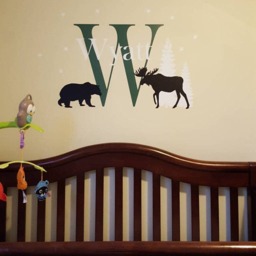 Woodland Wall Decal, Moose Wall Decal, Bear Woodland, Outdoor Nursery Boys Name Decal - thumbnail 3