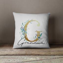Personalised Grandma Gift Gold Blue Floral Cushion With Initial - thumbnail 2