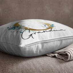 Personalised Grandma Gift Gold Blue Floral Cushion With Initial - thumbnail 3