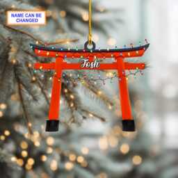 Custom Name Fushimi Inari Shrine Torii Gate With Christmas Lights Ornament, Tree Hanging Decor, Flat Ornament - thumbnail 2