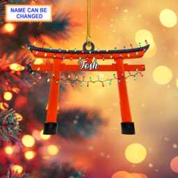 Custom Name Fushimi Inari Shrine Torii Gate With Christmas Lights Ornament, Tree Hanging Decor, Flat Ornament