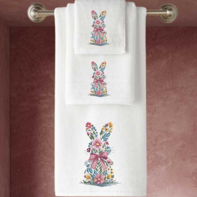 Embroidered Towel, Floral Bunny Design, Personalized Cotton Towel - image 1