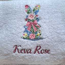 Embroidered Towel, Floral Bunny Design, Personalized Cotton Towel - thumbnail 4