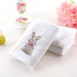 Embroidered Towel, Floral Bunny Design, Personalized Cotton Towel - thumbnail 3