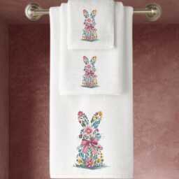 Embroidered Towel, Floral Bunny Design, Personalized Cotton Towel
