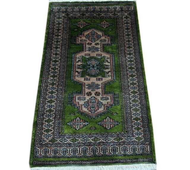2x4 Green Color Bokhara Rug - 0.60x1.20 Bedroom Luxury Area Turkish Fine Quality Afghan - image 1