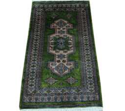 2x4 Green Color Bokhara Rug - 0.60x1.20 Bedroom Luxury Area Turkish Fine Quality Afghan - thumbnail 1