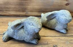 Stone Garden Pair Of Cute Bunny Rabbits Hares Statue Ornament - thumbnail 1