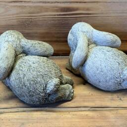 Stone Garden Pair Of Cute Bunny Rabbits Hares Statue Ornament - thumbnail 2