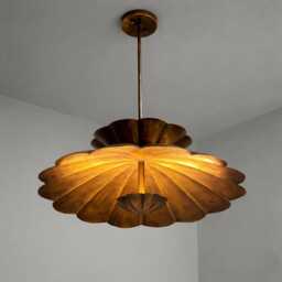 1950S, Mid Century Brass Handmade Flower Pendant Light, Modern Petal Ceiling Fixture For Luxury Looking Home Decor Large Bedroom - thumbnail 1