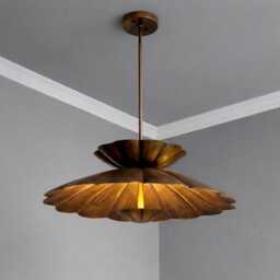 1950S, Mid Century Brass Handmade Flower Pendant Light, Modern Petal Ceiling Fixture For Luxury Looking Home Decor Large Bedroom - thumbnail 2
